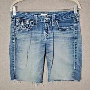 True Religion Women 27 Shorts Blue DIsco Billy‎ Big T Denim Bermuda 10 in Inseam